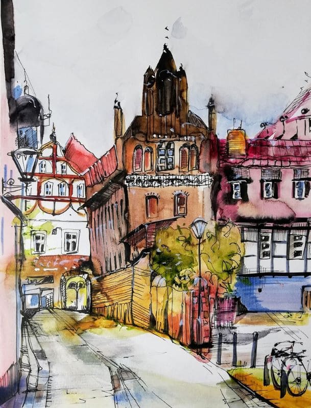 Bachstr stralsund aquarell