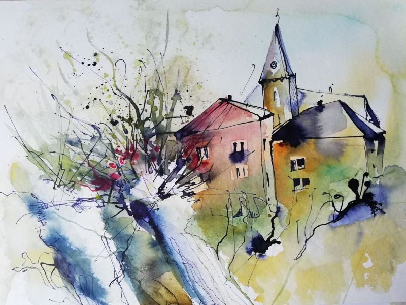 Tusche Aquarell skizze